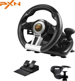 عجلة قيادة ألعاب PXN V3III PS4 سيارة بزاوية 180 درجة مع دواسات خطية ومضارب السباق لأجهزة Xbox Series X | S PC PS4 One Nintendo Switc أسود