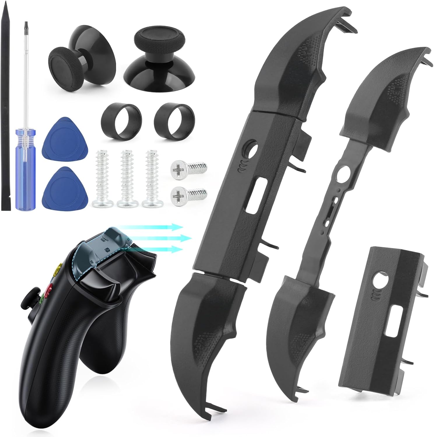 ازرار زناد ممتصة للصدمات لجهاز اكس بوكس سلسلة اكس/اس ال بي ار بي لاكس بوكس سلسلة اكس/اس، ازرار زناد الكتف متوافقة مع ذراع تحكم اكس بوكس سلسلة اكس/اس مع ادوات اصلاح (اسود)