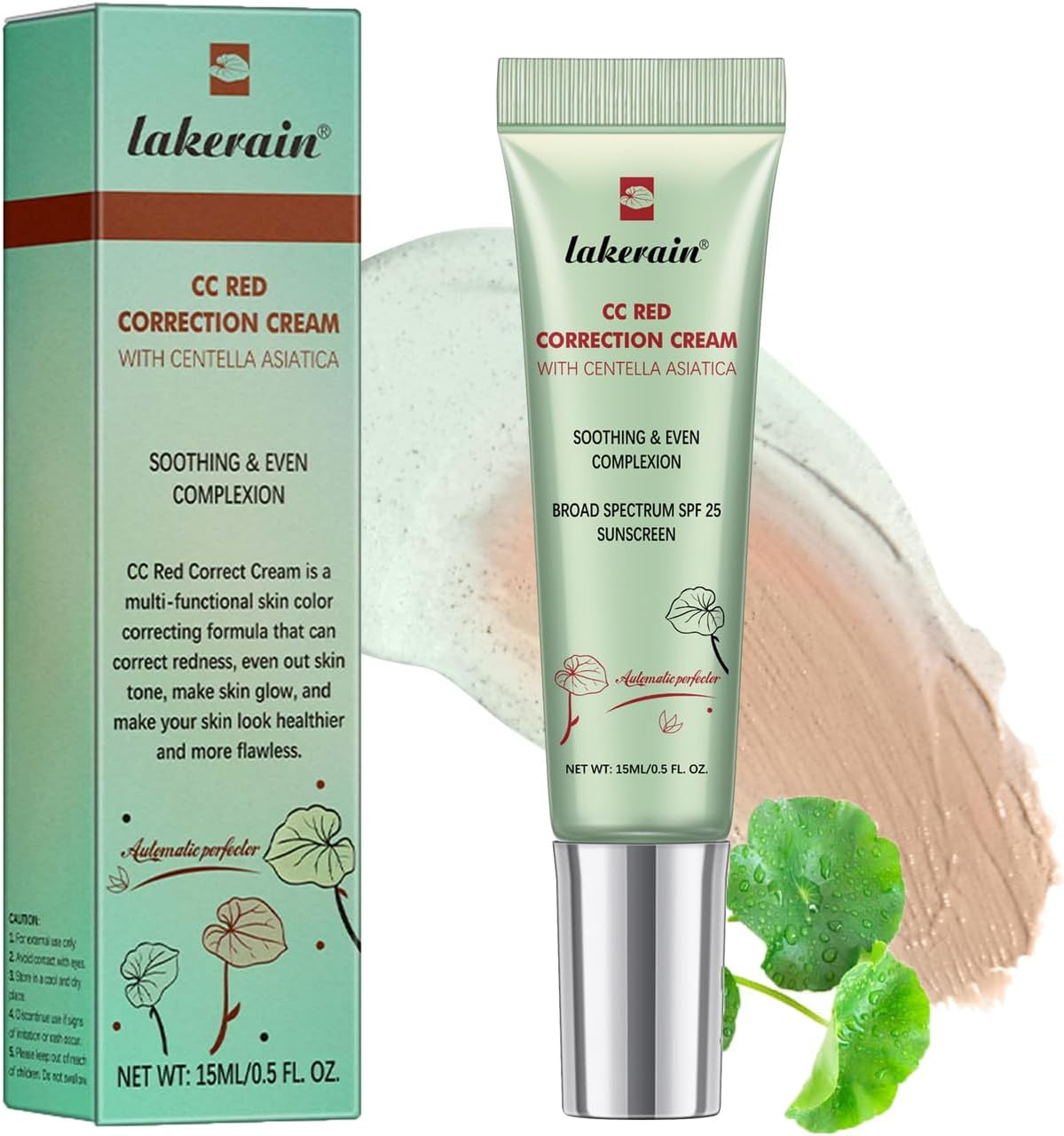 كريم تصحيح سي سي ريد من يووج، كريم سينتيلا سي سي للعيوب وعلامات البشرة الحمراء وحب الشباب، للبشرة الناضجة، غير دهني، مرطب وحماية من اشعة الشمس (اخضر)