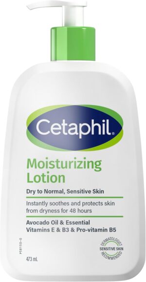 سيتافيل لوشن مرطب للوجه والجسم للرجال والنساء، للبشرة الحساسة العادية الى الجافة، مع النياسيناميد وفيتامين E، غير معطر، 473 مل