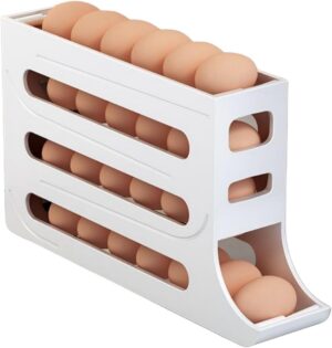 صينية تنظيم البيض للثلاجة من بوكسونج توزيع 30 بيضة حامل بيض قابل للطي لاسفل ابيض