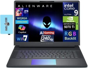 الينوير لابتوب العاب 16 Area-51 AI 16 انش 240Hz IPS WQXGA (انتل الترا 9-275HX، جيفورس RTX 5070 Ti 12GB، 32GB DDR5، 2TB PCIe SSD، كيبورد RGB، ويندوز 11 برو) مع موسع منفذ USB DKZ