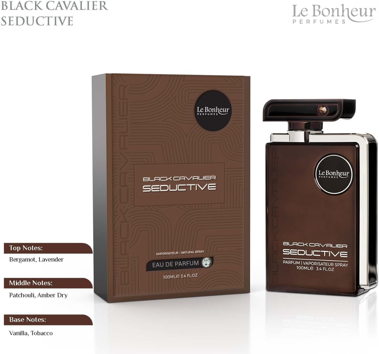 Le Bonheur Black Cavalier Seductive Eau de Parfum for Unisex 100 ml 6 Le Bonheur Black Cavalier Seductive Eau de Parfum for Unisex 100 ml - الصورة 6