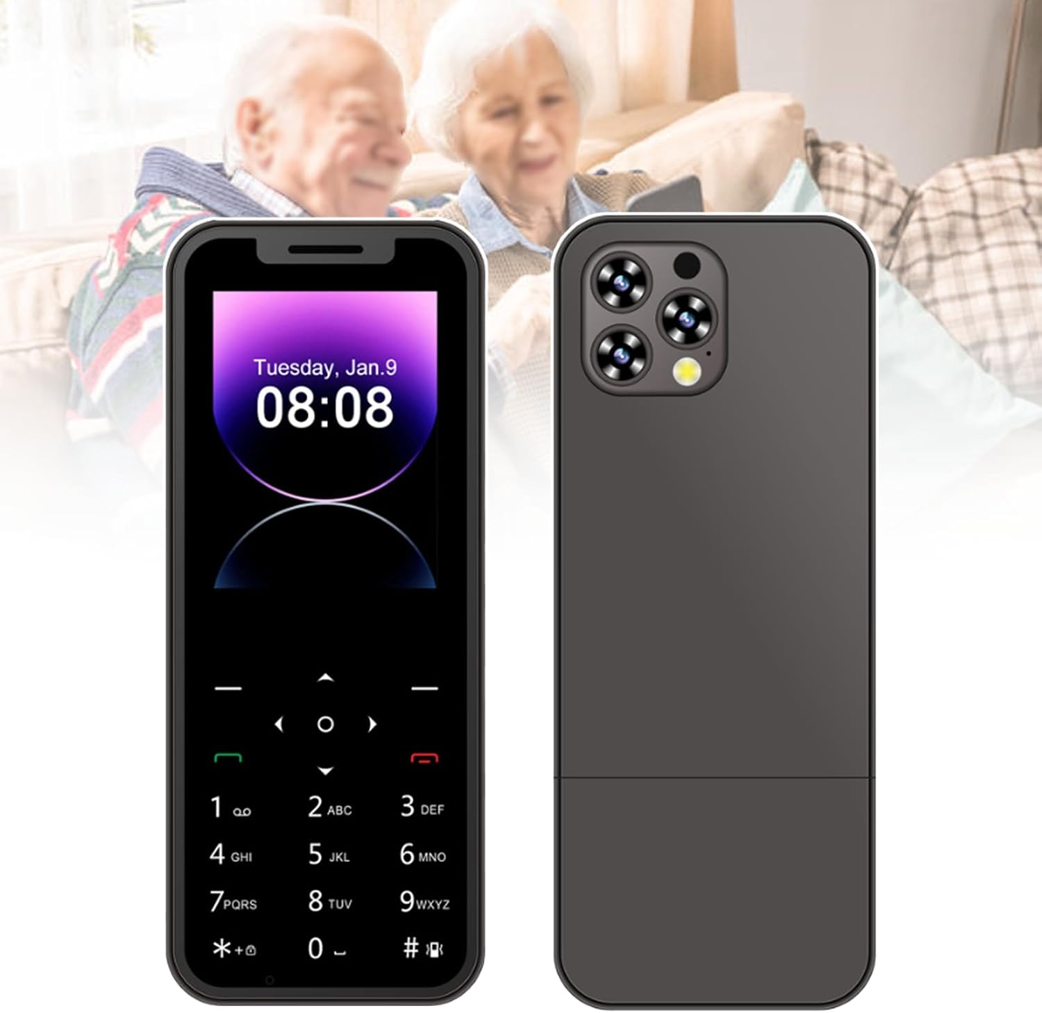 جوال اساسي لكبار السن، جوال 2G مفتوح بازرار كبيرة، جوال احتياطي مع معيار جي اس ام، يدعم شريحتي اتصال + بطاقة SD، بدون انترنت، اسود
