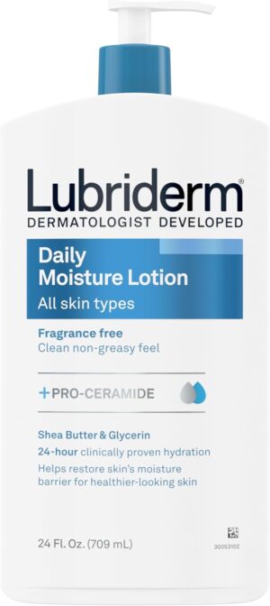 لوشن الجسم المرطب اليومي غير المعطر من لوبريديرم مع فيتامين B5 للبشرة العادية والجافة، لوشن غير دهني وخالي من العطور. 24 أونصة سائلة
