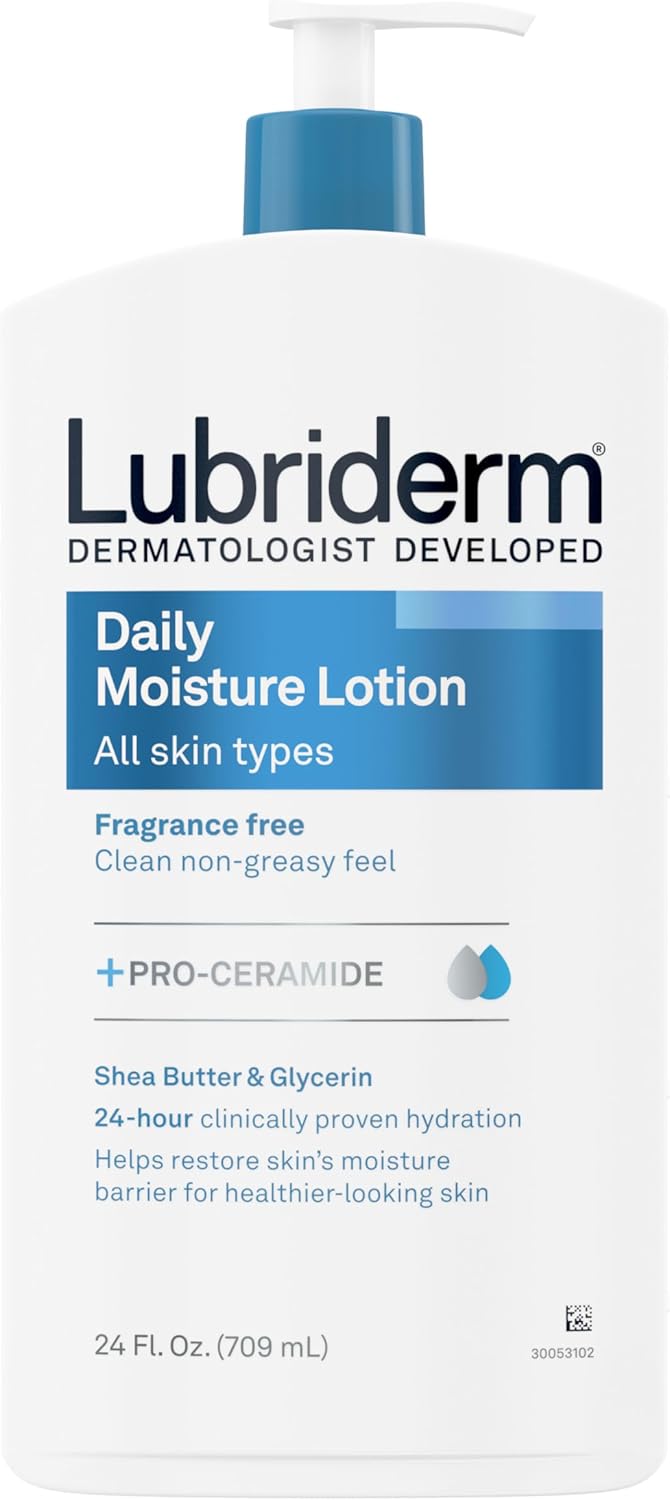 لوشن الجسم المرطب اليومي غير المعطر من لوبريديرم مع فيتامين B5 للبشرة العادية والجافة، لوشن غير دهني وخالي من العطور. 24 أونصة سائلة