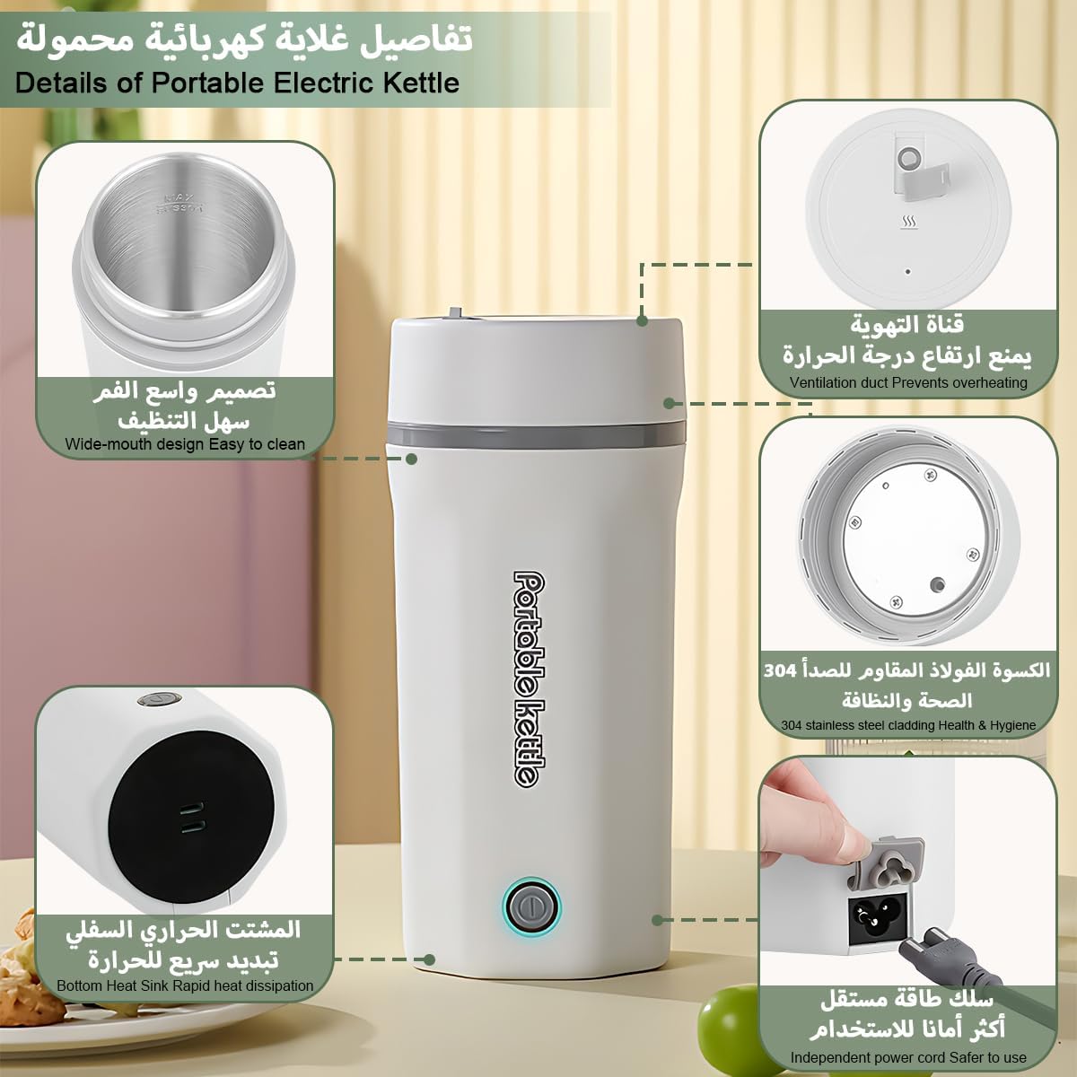 غلاية كهربائية من جويفون، لون أبيض، مصنوعة من الستانلس ستيل، مع إيقاف تلقائي وعزل مزدوج الطبقات وقاعدة مضادة للانزلاق، سعة 500 مللتر 10 61WQY7b+2TL. AC SL1200