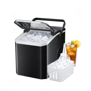 ماكينة صنع الثلج ذاتية التنظيف بمقبض ومغرفة ثلج وسلة و9 مكعبات ثلج جاهزة في 6 دقائق بمقاسين من مكعبات الثلج منخفضة الضوضاء للمنزل والمطبخ والمكتب والحفلات من ايميسا، اسود