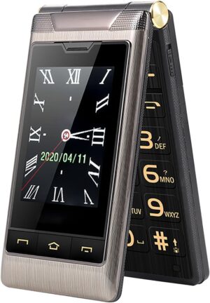 جهاز نسخ احتياطي لكبار السن والأطفال جوال كلاسيكي قابل للطي ثنائي شرائح الاتصال شاشة 2.8 بوصة 2.4 مع زر استغاثة وبطارية 1200 ميلي امبير في الساعة كبير بلوحة مفاتيح كبيرة - لون رمادي