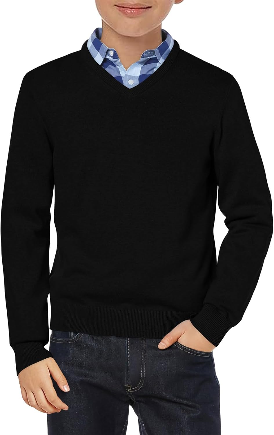 سترة زي مدرسي للأولاد بأكمام طويلة ورقبة على شكل حرف V، ملابس للخريف والشتاء 5-14 سنة من هالو مونينج 1 سترة زي مدرسي للأولاد بأكمام طويلة ورقبة على شكل حرف V، ملابس للخريف والشتاء 5-14 سنة من هالو مونينج