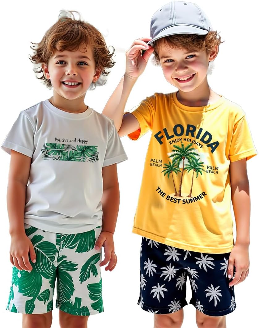 ملابس صيفية مكونة من 4 قطع من تي شيرتات وسراويل قصيرة مطبوعة عليها رسومات ديناصورات وسيارات جيدة التهوية للأطفال من سن 4 إلى 7 سنوات من زولينوفا