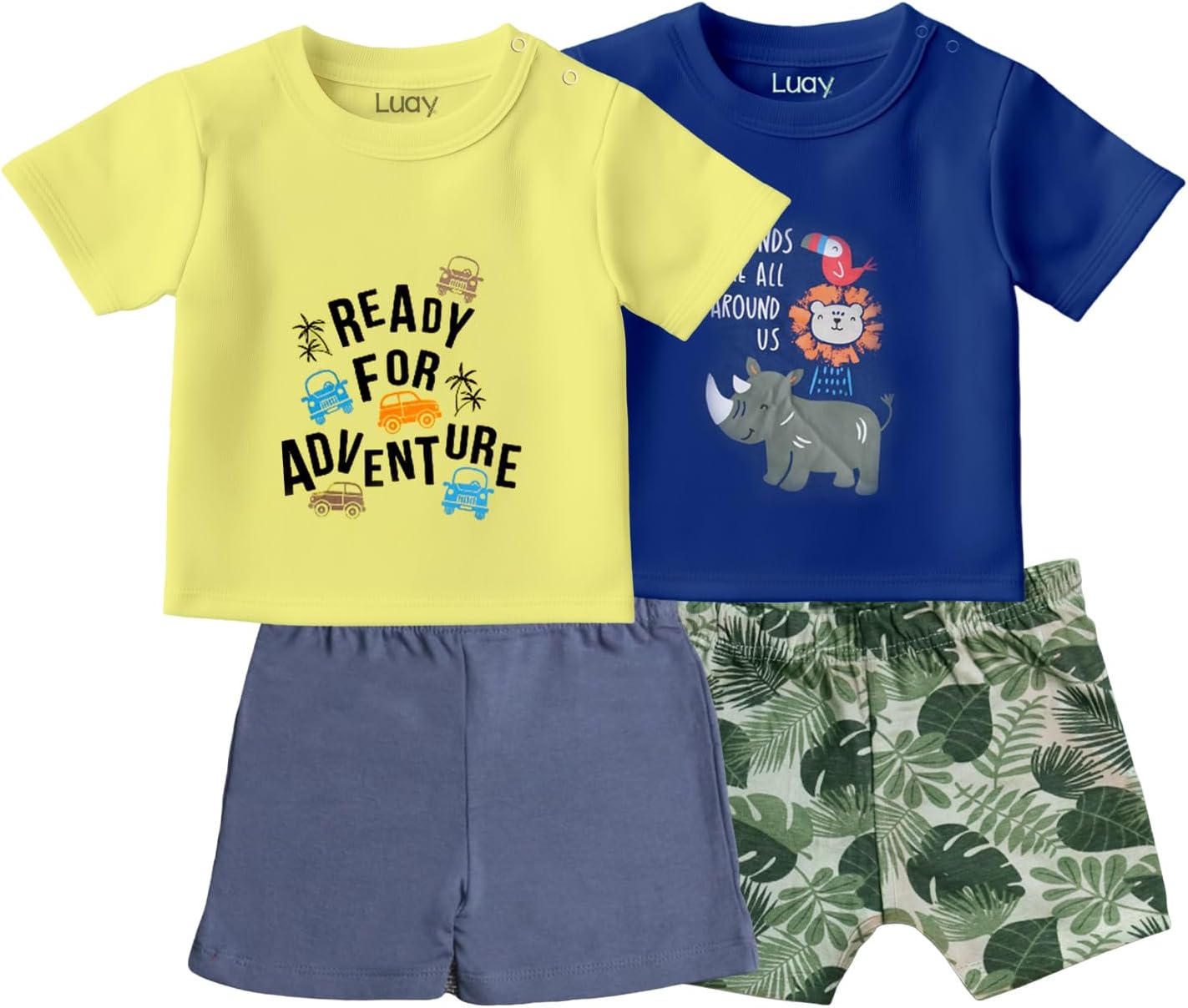 طقم ملابس للأولاد والبنات من القطن العضوي 100% من لواي، طقم تي شيرت قصير الأكمام وشورت للأولاد والبنات بطبعة حيوانات لطيفة لحديثي الولادة (2 قطعة) 1 طقم ملابس للأولاد والبنات من القطن العضوي 100% من لواي، طقم تي شيرت قصير الأكمام وشورت للأولاد والبنات بطبعة حيوانات لطيفة لحديثي الولادة (2 قطعة)