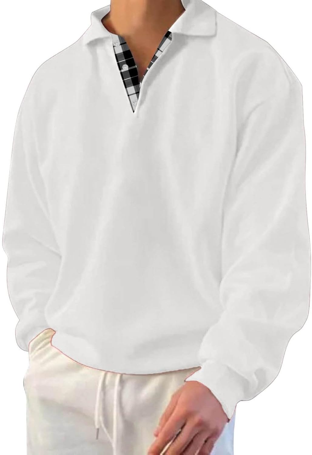 تي شيرت بولو باكمام طويلة وقصة عادية وقبة منقوشة من القطن للجولف للخريف والشتاء للرجال من ايه ام دايركت