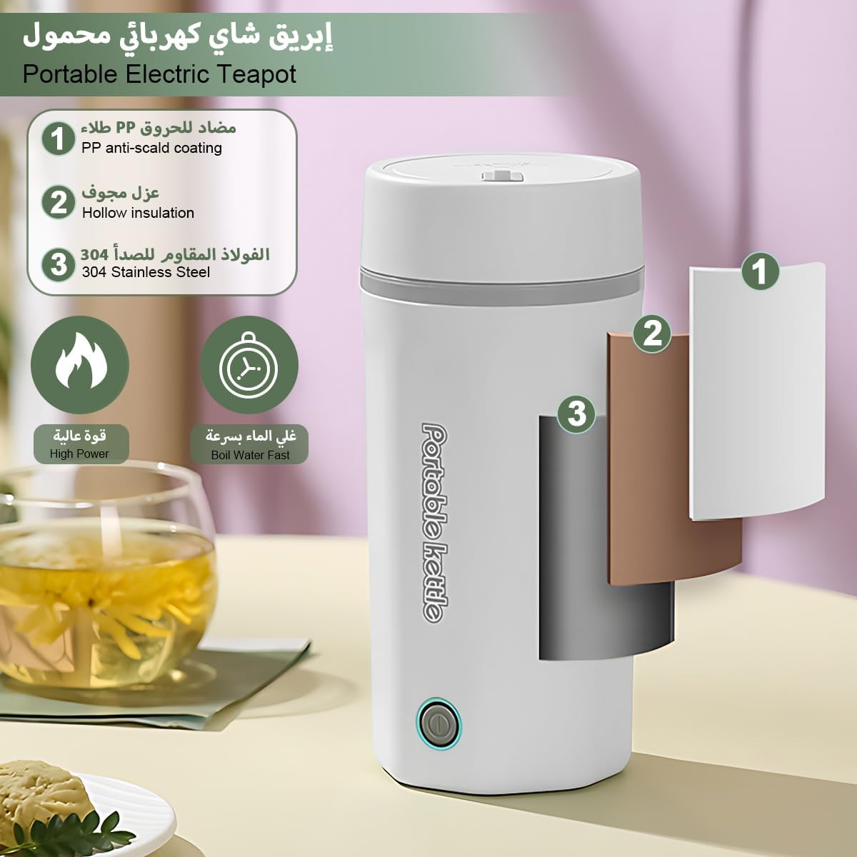 غلاية كهربائية من جويفون، لون أبيض، مصنوعة من الستانلس ستيل، مع إيقاف تلقائي وعزل مزدوج الطبقات وقاعدة مضادة للانزلاق، سعة 500 مللتر 11 61ygk85QJhL. AC SL1200