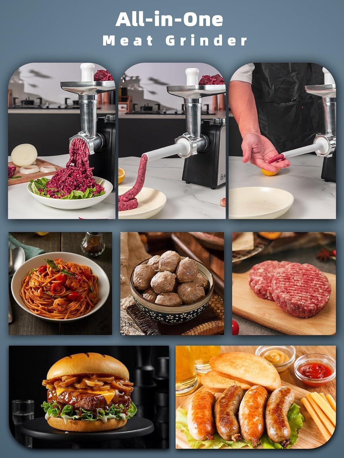 مفرمة لحم كهربائية من الفولاذ المقاوم للصدأ ومحرك من النحاس الخالص مع ملحقات صنع السجق، سهلة التنظيف للاستخدام المنزلي للحوم البقرية والضأن والدجاج والمزيد من LBMT 2 مفرمة لحم كهربائية من الفولاذ المقاوم للصدأ ومحرك من النحاس الخالص مع ملحقات صنع السجق، سهلة التنظيف للاستخدام المنزلي للحوم البقرية والضأن والدجاج والمزيد من LBMT - الصورة 2