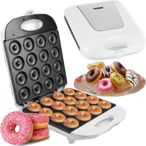 Nonstick Donut Baking Machine (16 Mini Doughnuts) - Double-Sided Heating + 5 Minutes Cooking Time, Small Donut Snack Machine - Easy To Use, For Maker Nuts Or Vegan Donuts,White