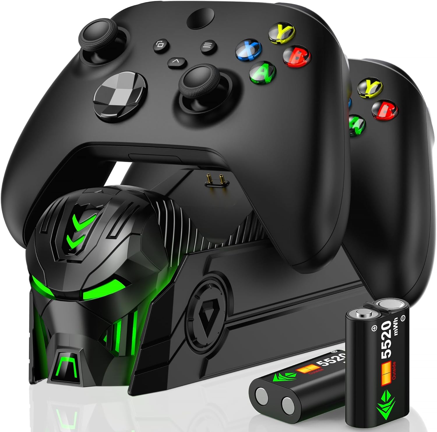 قاعدة شحن وحدة تحكم قابلة لاعادة الشحن من تيشرليف مع 2 بطارية 5520mWh متوافقة مع Xbox Series X/S/Xbox One/One X/One S ايليت، مجموعة تخزين ملحقات وحدة التحكم مع 4 حافظات بطاريات