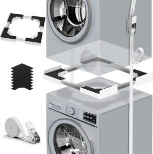 مجموعة تكديس عالمية للغسالة والمجفف، ملحقات الغسالة/المجفف، مع حبل بسقاطة، أبيض، مقاس قابل للتعديل (46-68 سم)