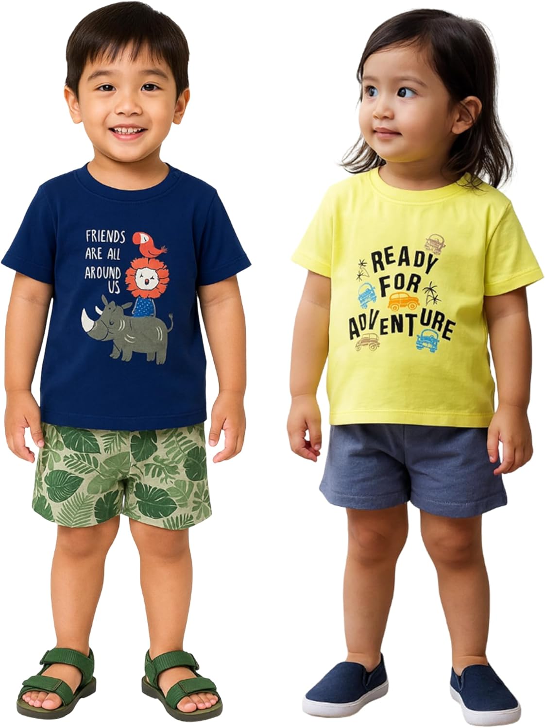 طقم ملابس للأولاد والبنات من القطن العضوي 100% من لواي، طقم تي شيرت قصير الأكمام وشورت للأولاد والبنات بطبعة حيوانات لطيفة لحديثي الولادة (2 قطعة) 2 طقم ملابس للأولاد والبنات من القطن العضوي 100% من لواي، طقم تي شيرت قصير الأكمام وشورت للأولاد والبنات بطبعة حيوانات لطيفة لحديثي الولادة (2 قطعة) - الصورة 2