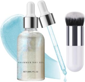 زيت لامع للجسم من الميكاكوز، زيت جاف لامع للجسم، زيت لامع للجسم بلون ابيض، زيت عطري لامع يدوم طويلا ومقاوم للماء (30 مل)