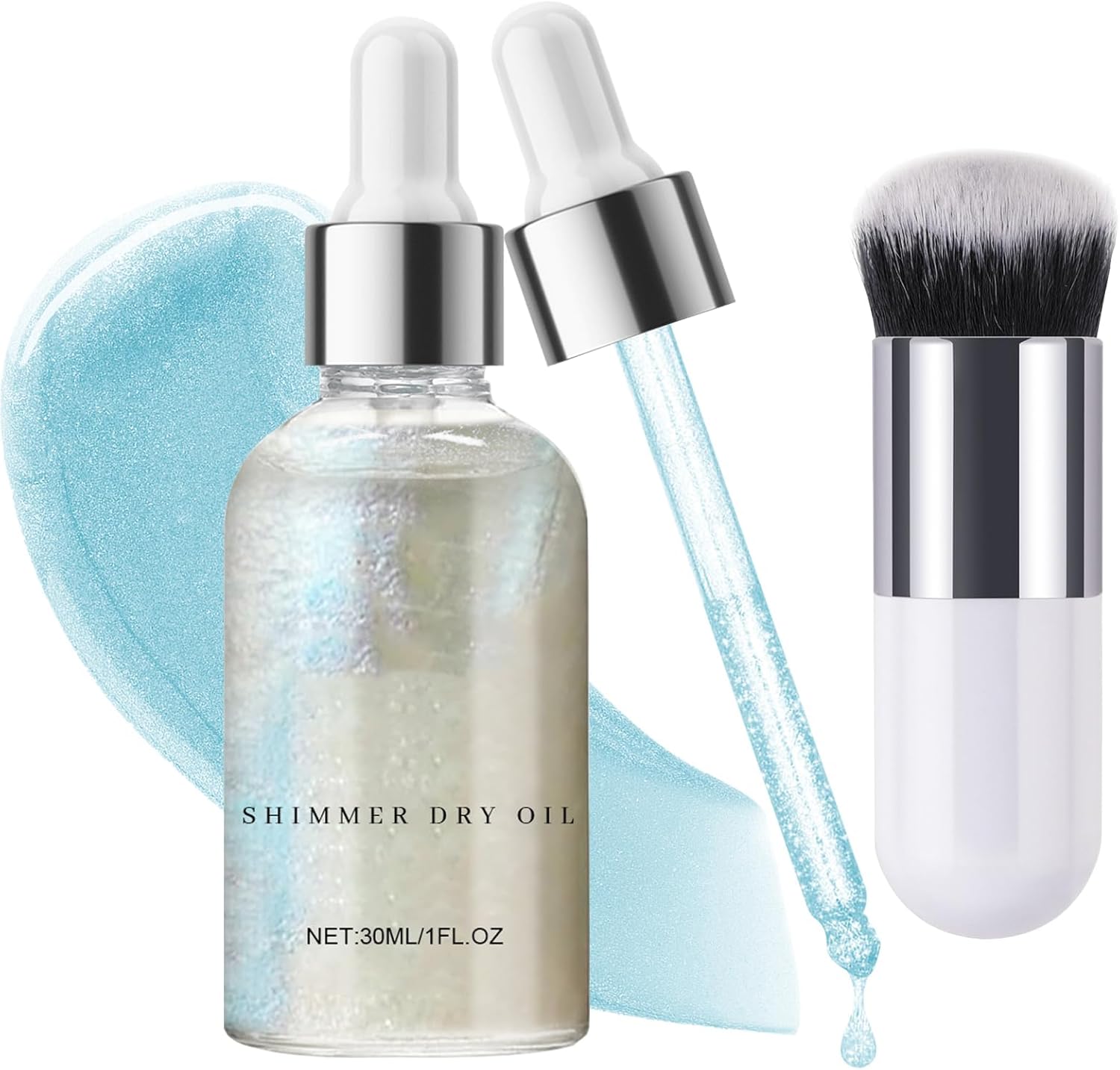 زيت لامع للجسم من الميكاكوز، زيت جاف لامع للجسم، زيت لامع للجسم بلون ابيض، زيت عطري لامع يدوم طويلا ومقاوم للماء (30 مل)