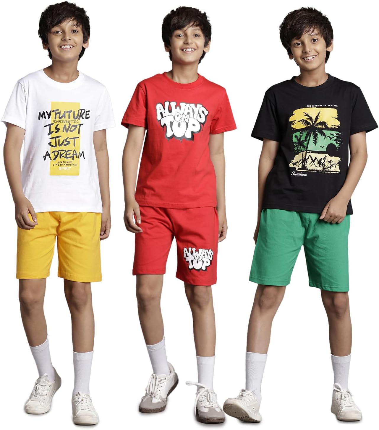 ملابس BYS-TSRT-SHRTS-03 للأودلا، طقم مكون من تي شيرت بكتف منسدل وشورت من تي 2 اف (عبوة من 3 قطع)