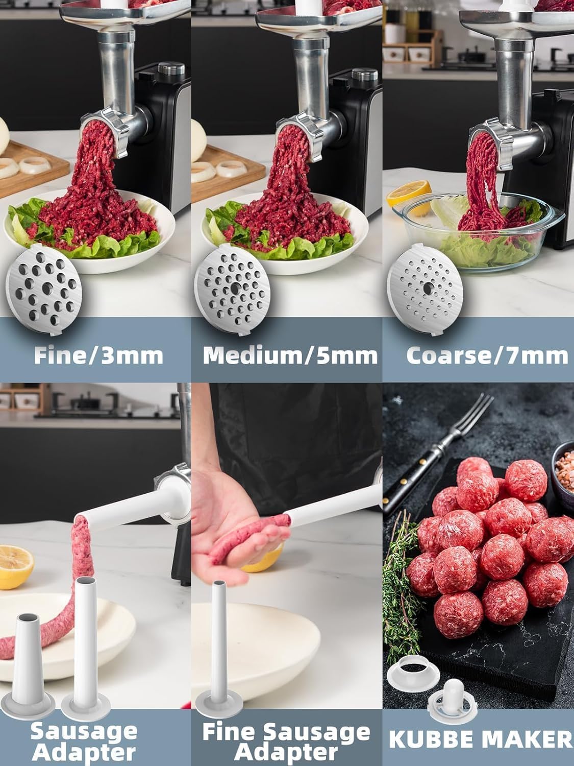 مفرمة لحم كهربائية من الفولاذ المقاوم للصدأ ومحرك من النحاس الخالص مع ملحقات صنع السجق، سهلة التنظيف للاستخدام المنزلي للحوم البقرية والضأن والدجاج والمزيد من LBMT 3 مفرمة لحم كهربائية من الفولاذ المقاوم للصدأ ومحرك من النحاس الخالص مع ملحقات صنع السجق، سهلة التنظيف للاستخدام المنزلي للحوم البقرية والضأن والدجاج والمزيد من LBMT - الصورة 3