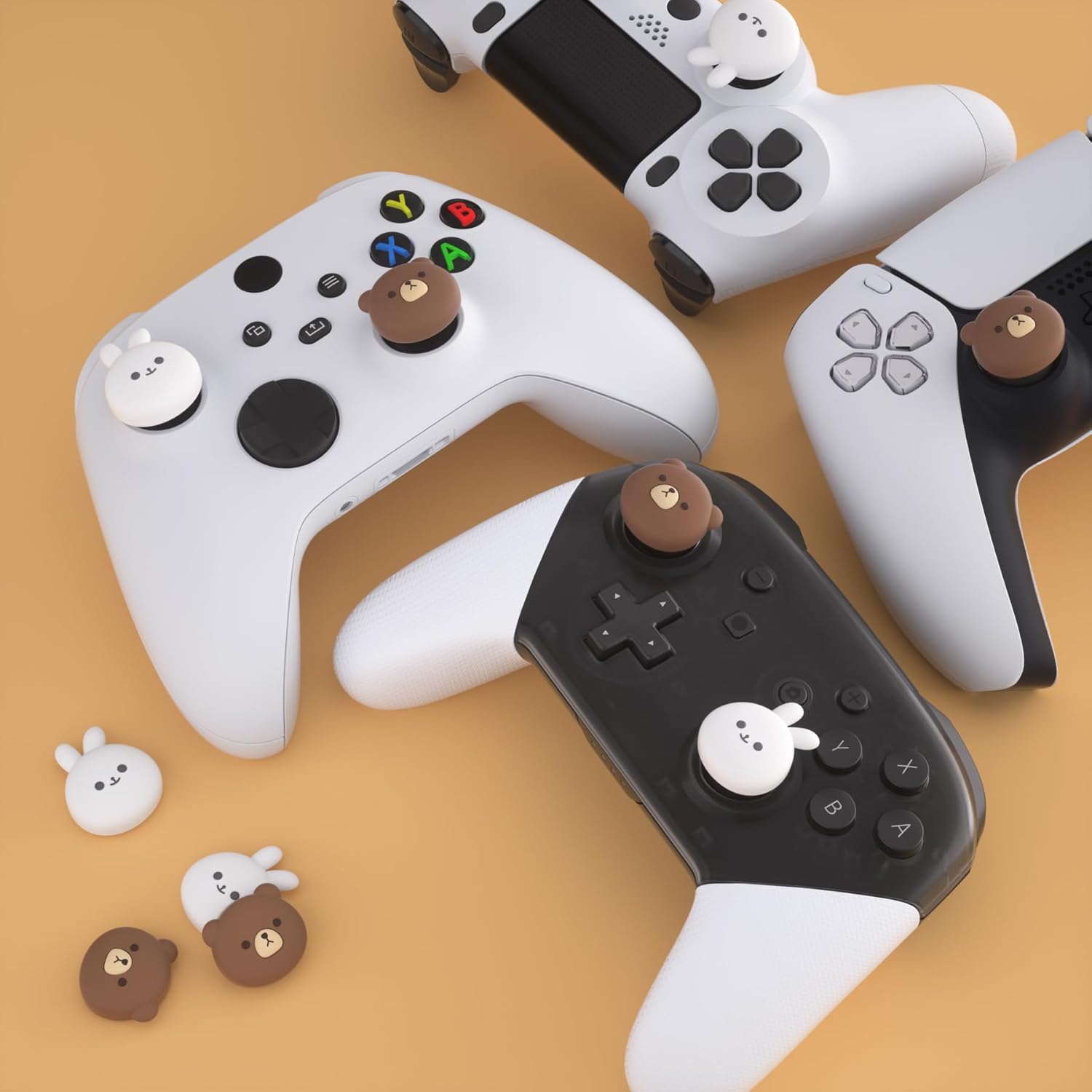 بلاي فيتال اغطية مقابض ابهام لطيفة لذراع تحكم بلاي ستيشن 5/4، اغطية عصا انالوج من السيليكون لجهاز Xbox Series X/S، اغطية عصا الابهام لذراع التحكم سويتش برو - دب السمين والارنب المبتسم 7 بلاي فيتال اغطية مقابض ابهام لطيفة لذراع تحكم بلاي ستيشن 5/4، اغطية عصا انالوج من السيليكون لجهاز Xbox Series X/S، اغطية عصا الابهام لذراع التحكم سويتش برو - دب السمين والارنب المبتسم - الصورة 7