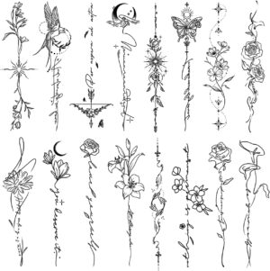 تاتو مؤقت للنساء والفتيات من تشارلنت - 45 قطعة بتصميم كلمات زهور وواقعية تدوم طويلا، تاتو فني بسيط مقاوم للماء للذراع والعمود الفقري والساق والجسم