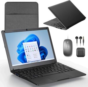جي-انيكا لابتوب ويندوز 11، ذاكرة RAM 8GB وروم 128GB، معالج سيليرون ثنائي النواة، كمبيوتر نتبوك 10 انش مع واي فاي، كاميرا ويب وبلوتوث، لابتوب صغير مع شنطة وماوس وسماعة راس وقاعدة ماوس (رمادي)