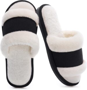 شبشب زغبي للنساء، حذاء مفتوح من الامام سهل الارتداء للاماكن الداخلية والمنزل وغرفة النوم للنساء، شبشب منزلي شتوي داخلي (المقاس: 38-39)