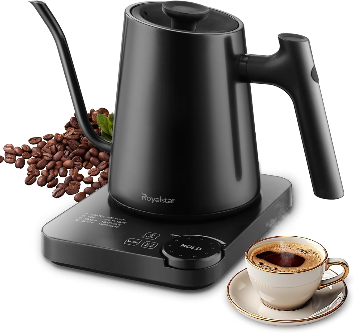 ROYALSTAR Electric Gooseneck Kettle with Precise Temperature Control from 40-100°C, Adjustable by ±1°C, 1.2L 1200W Fast Heating with 4 Preset Modes, Touch and Knob Control, for Coffee Milk and Tea 9 ROYALSTAR Electric Gooseneck Kettle with Precise Temperature Control from 40-100°C, Adjustable by ±1°C, 1.2L 1200W Fast Heating with 4 Preset Modes, Touch and Knob Control, for Coffee Milk and Tea