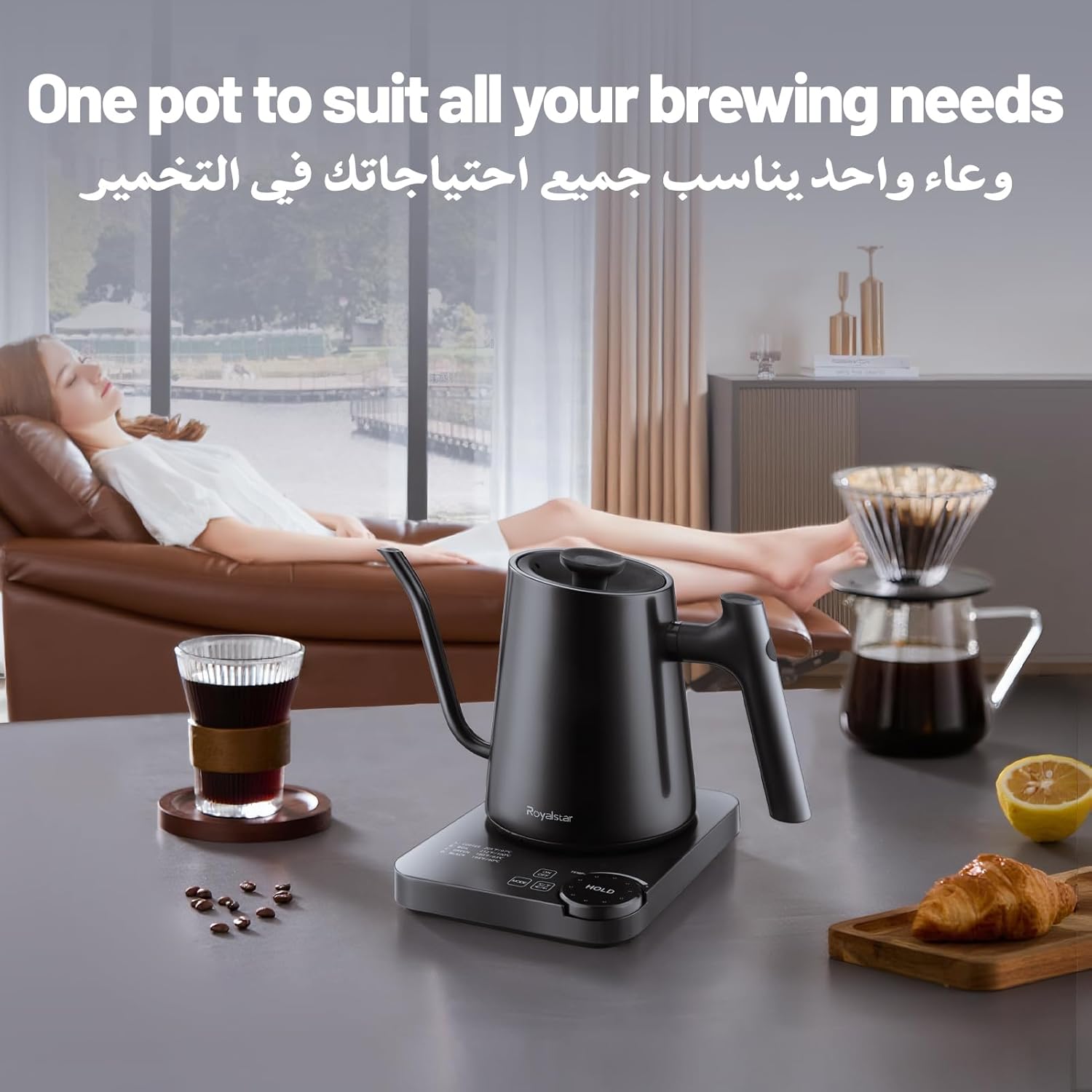 ROYALSTAR Electric Gooseneck Kettle with Precise Temperature Control from 40-100°C, Adjustable by ±1°C, 1.2L 1200W Fast Heating with 4 Preset Modes, Touch and Knob Control, for Coffee Milk and Tea 15