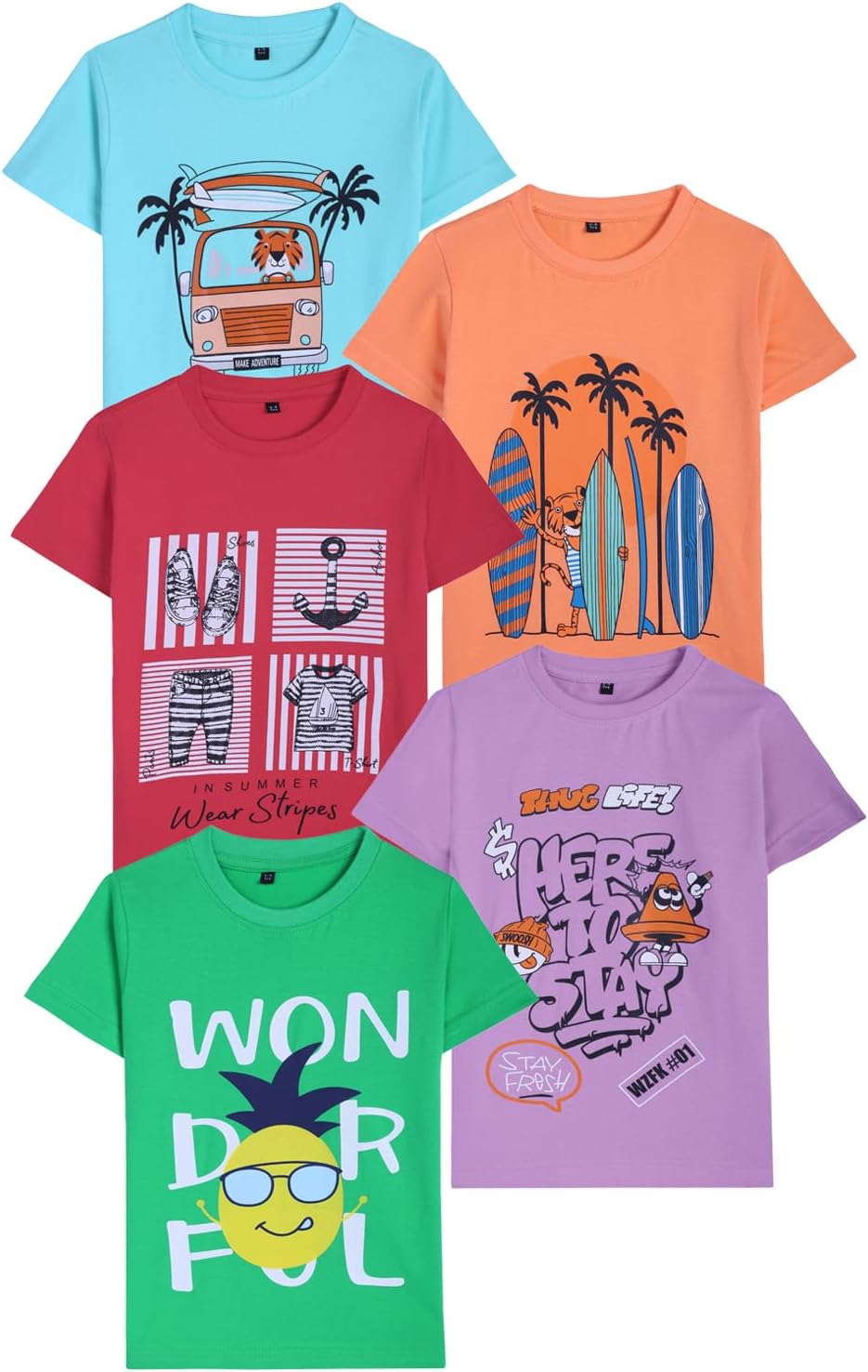 تيشيرت BYS-TSRT-17 للأولاد من تي 2 اف، (عبوة من 5 قطعة)