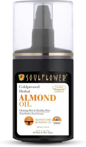 Soulflower Herbal Almond Oil (Badam Tail) Rich In Vitamin E For Healthy Hair, Skin, Face,Under Eye & Baby Massage - Pure, Natural & Coldpressed
