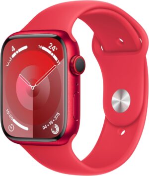New Apple Watch Series 9 [GPS + Cellular 41mm] Smartwatch with (PRODUCT) RED Aluminum Case with (PRODUCT) RED Sport Band S/M. Fitness Tracker, Blood Oxygen & ECG Apps, Water Resistant