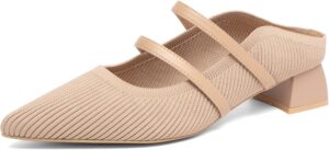 صندل بكعب عريض منسوج بطرف مدبب للنساء- صندل رسمي بحزام مزدوج سهل الارتداء للعمل والحفلات والارتداء اليومي من نيوبيلا