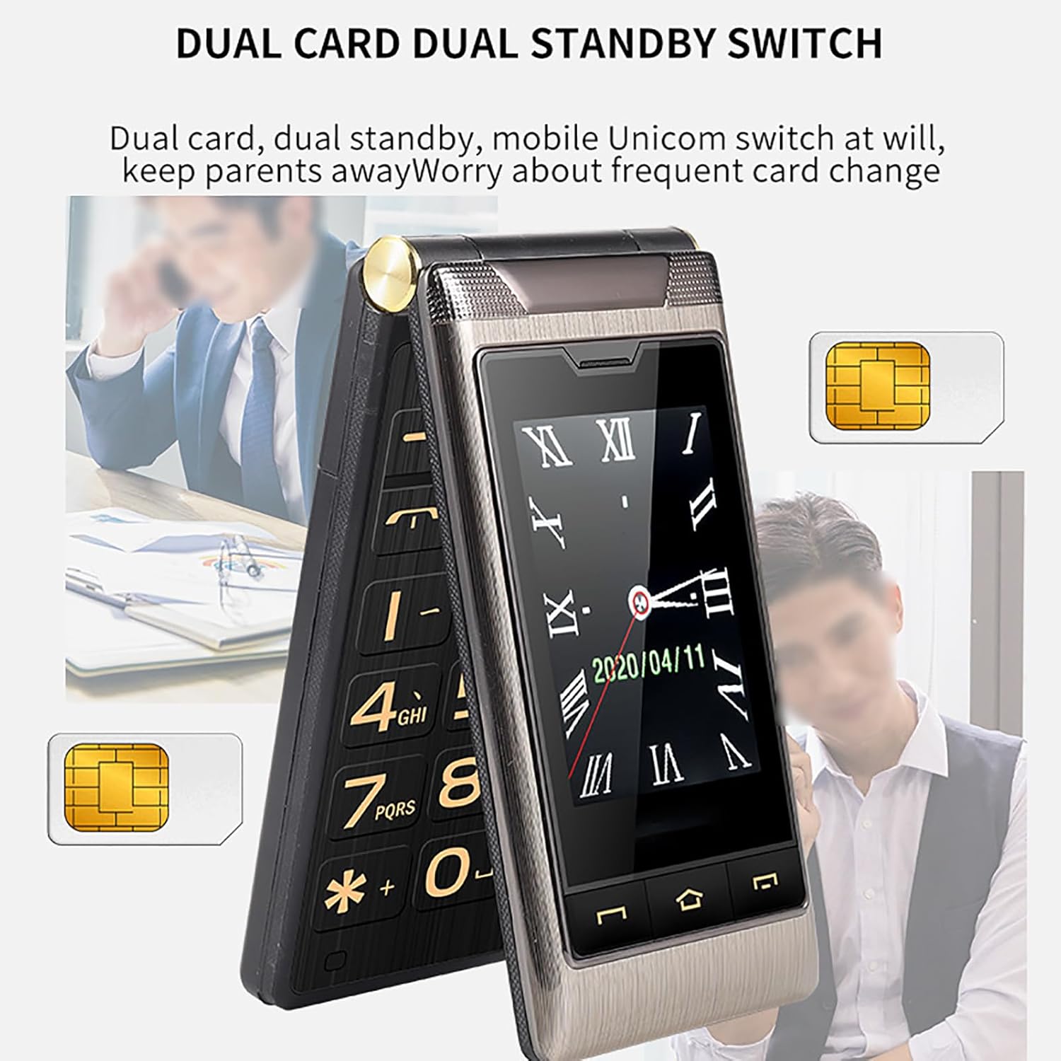 جهاز نسخ احتياطي لكبار السن والأطفال جوال كلاسيكي قابل للطي ثنائي شرائح الاتصال شاشة 2.8 بوصة 2.4 مع زر استغاثة وبطارية 1200 ميلي امبير في الساعة كبير بلوحة مفاتيح كبيرة - لون رمادي 11 71i4CH 6j1L. AC SL1500