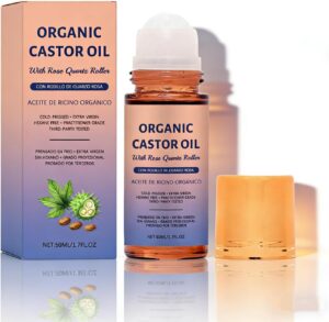 زيت خروع ذهبي عضوي ببكرة دوارة من الكوارتز وردي، تركيبة نقية للبشرة والحواجب والرموش لأقل فوضى خالٍ من الهكسان