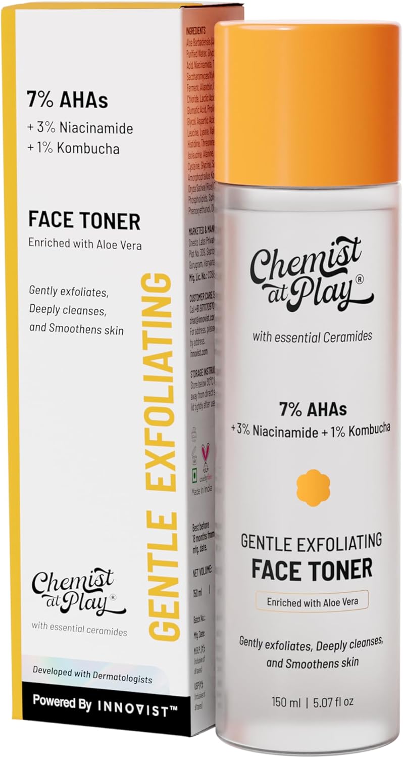 كيميست ات بلاي تونر للوجه بحمض الجليكوليك لتقشير لطيف وترطيب البشرة | مركب من 7% حمض الهيدروكلوريك و3% نياسيناميد و1% كومبوتشا | 150 مل