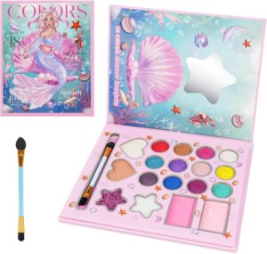 مجموعة مكياج ألعاب للأطفال، قابلة للغسل مع مرآة، لعبة لعب تظاهرية للبنات، ألعاب لعب تظاهرية للأميرات، مناسبة كهدايا عيد ميلاد للأطفال البنات، 18 لون