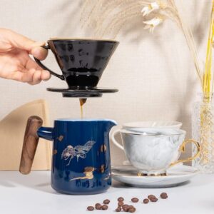 منقط قهوة من السيراميك من اوكومر: صانع مخروطي قابل لاعادة الاستخدام قابل للطي V60 - ملحقات تخمير بطيئة للمنزل والمكتب والتخييم (اسود)