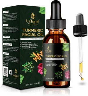 زيت الكركم للوجه والجسم لتفتيح البشرة لجميع الأنواع تركيبة مضادة للأكسدة مع مستخلص الورد وفيتامين E وزيت الجوجوبا