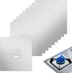 10 قطع من اغطية موقد الغاز، سماكة مزدوجة مقاومة لدرجات الحرارة العالية والزيت، غطاء موقد غاز مقاوم للالتصاق وقابل لاعادة الاستخدام، واقي علوي للموقد للمطبخ، قابل للقطع وسهل التنظيف (10.6 انش × 10.6