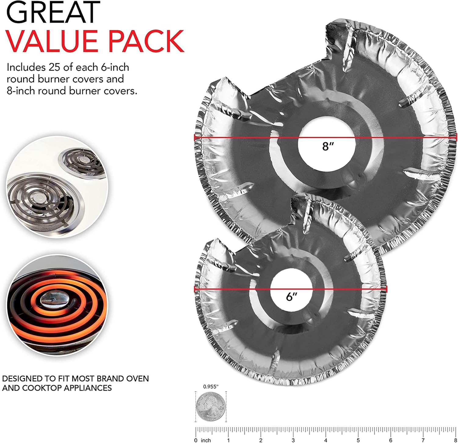 اغطية موقد كهربائي (50 قطعة) - اغطية مبطنة - رقائق الومنيوم احادية الاستخدام مقاس 6 انش و8 انش للحفاظ على الموقد الكهربائي نظيفا من قطرات الزيت والطعام 9 81MKZtOLGGS. AC SL1500