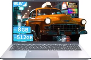 لابتوب اوك بوك 15.6 انش، فضي، 3050E ثنائي النواة، 16GB RAM، 512GB SSD، شاشة IPS 1080P، كيبورد باضاءة خلفية مع بصمة اصبع، نوت بوك محمول خفيف الوزن للعمل والدراسة (16GB RAM | 512GB SSD)