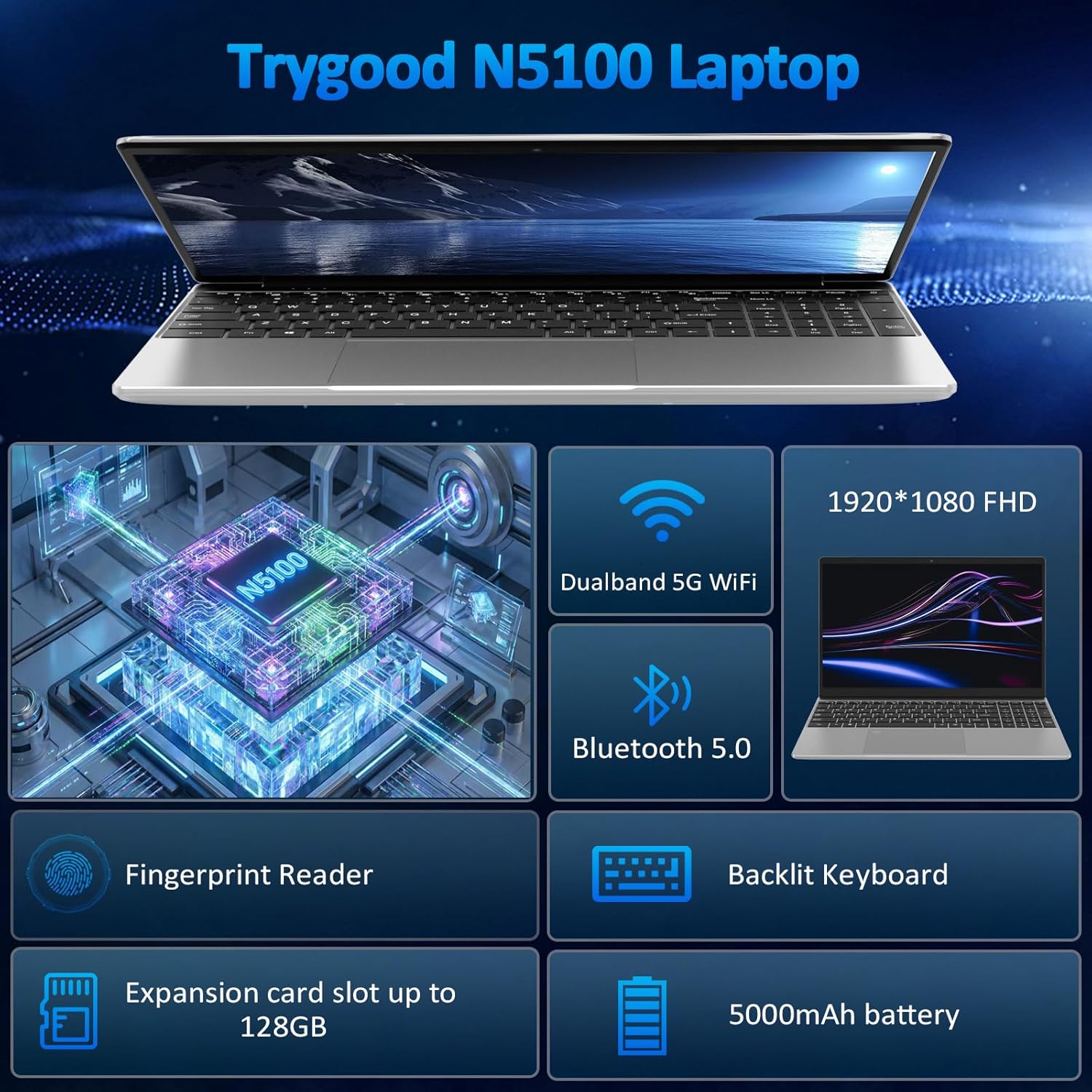 لابتوب تراي جود ويندوز 11 برو مع كيبورد باضاءة خلفية وبطاقة هوية بصمة، شاشة 15.6 انش IPS FHD، ذاكرة RAM 8GB وSSD 256GB، انتل رباعي النواة N5100، كمبيوتر رفيع للعمل والطلاب 6 لابتوب تراي جود ويندوز 11 برو مع كيبورد باضاءة خلفية وبطاقة هوية بصمة، شاشة 15.6 انش IPS FHD، ذاكرة RAM 8GB وSSD 256GB، انتل رباعي النواة N5100، كمبيوتر رفيع للعمل والطلاب - الصورة 6