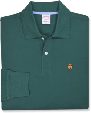 بروكس بروذرز قميص بولو رجالي من القطن الشبكي بأكمام طويلة بمقاس أصلي،