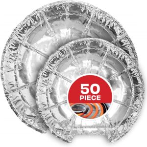 اغطية موقد كهربائي (50 قطعة) - اغطية مبطنة - رقائق الومنيوم احادية الاستخدام مقاس 6 انش و8 انش للحفاظ على الموقد الكهربائي نظيفا من قطرات الزيت والطعام