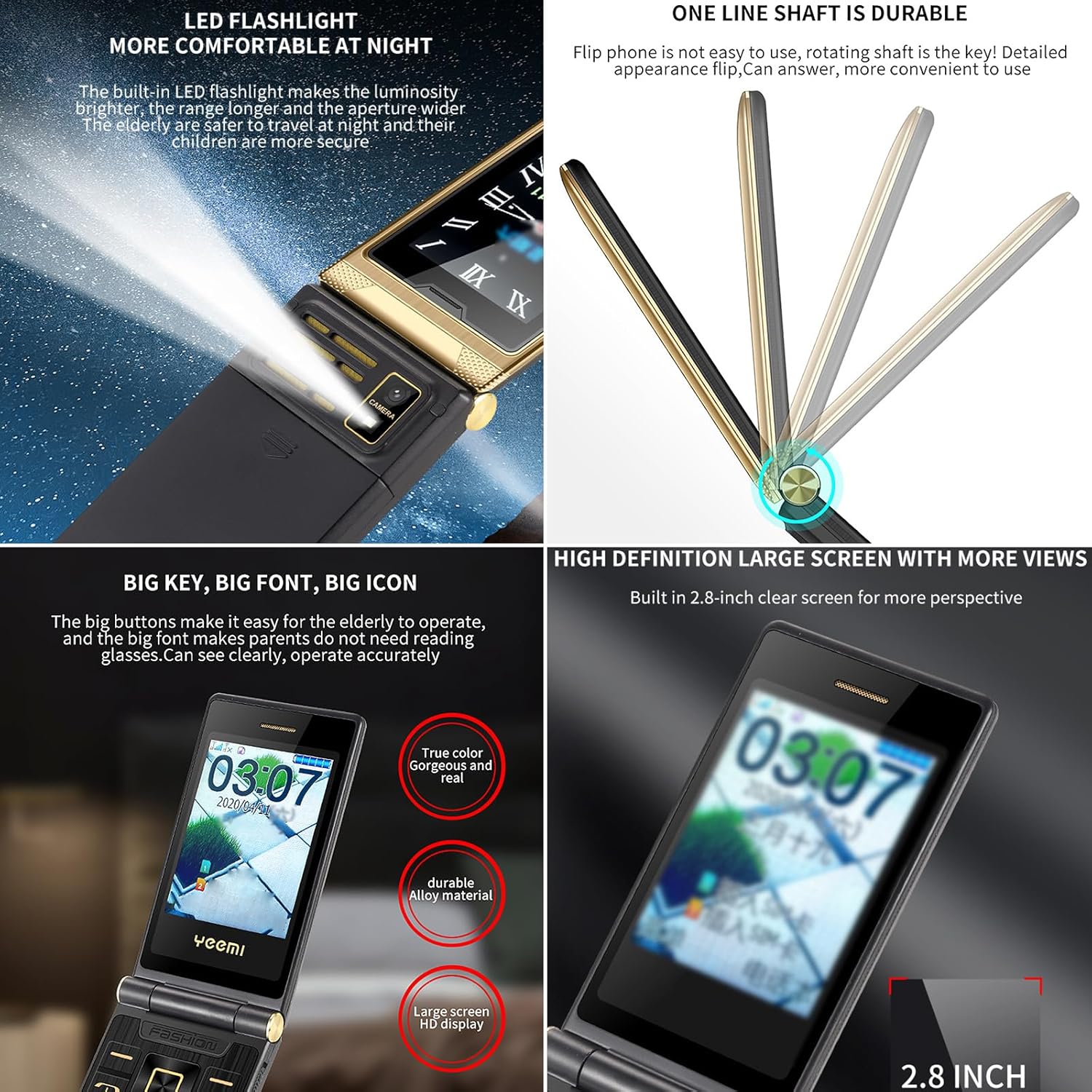 جهاز نسخ احتياطي لكبار السن والأطفال جوال كلاسيكي قابل للطي ثنائي شرائح الاتصال شاشة 2.8 بوصة 2.4 مع زر استغاثة وبطارية 1200 ميلي امبير في الساعة كبير بلوحة مفاتيح كبيرة - لون رمادي 10